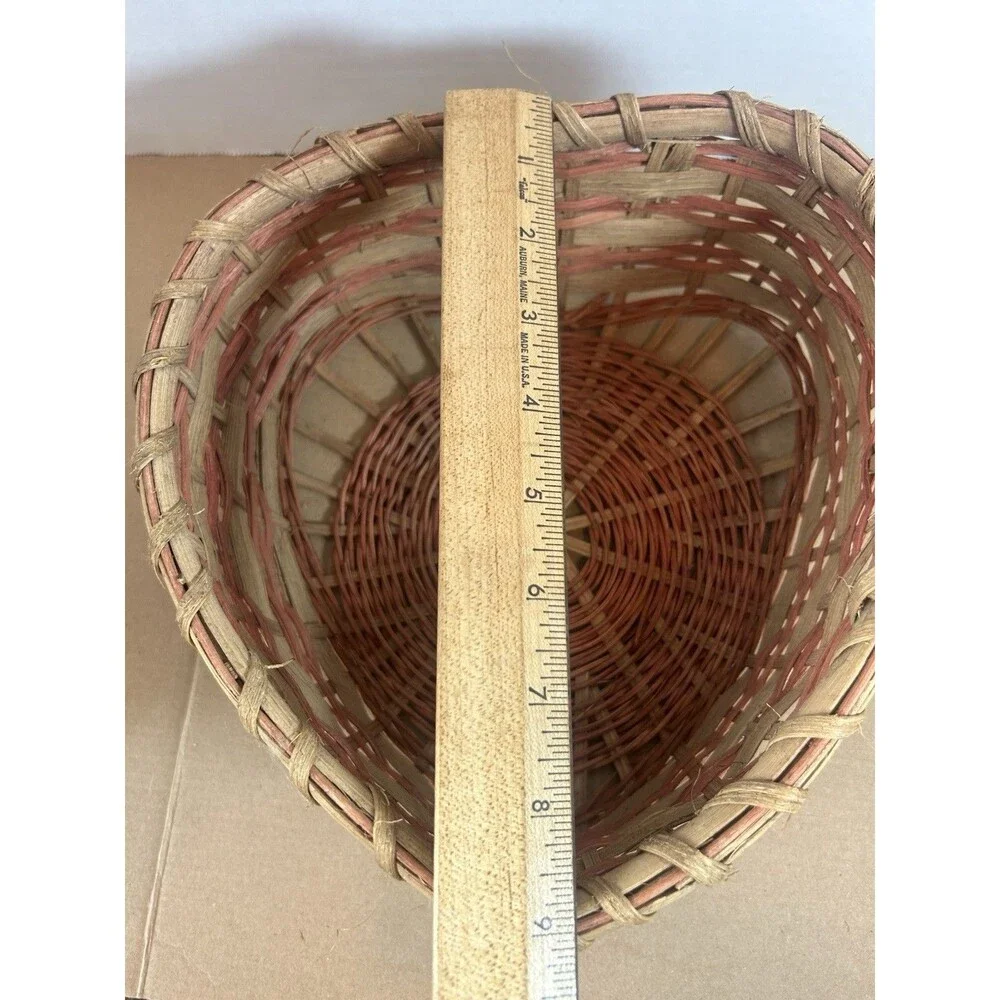 Vintage Heart Shaped Wicker Basket Rustic Farmhouse Decor Storage w Handle